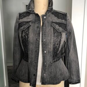 White House Black Market Lace trim black jean jacket.